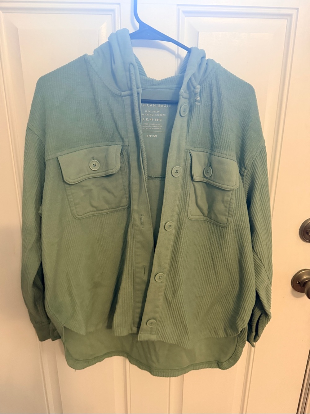 American Eagle Outfitters Sage Green Corduroy Hooded Shacket
